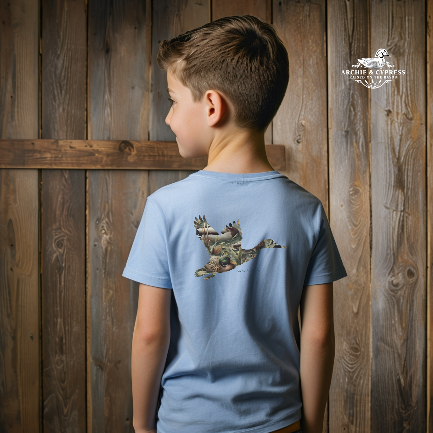 Camo Duck Silhouette Youth T-Shirt – Outdoor Hunting & Fall Farm Style by Archie & Cypress