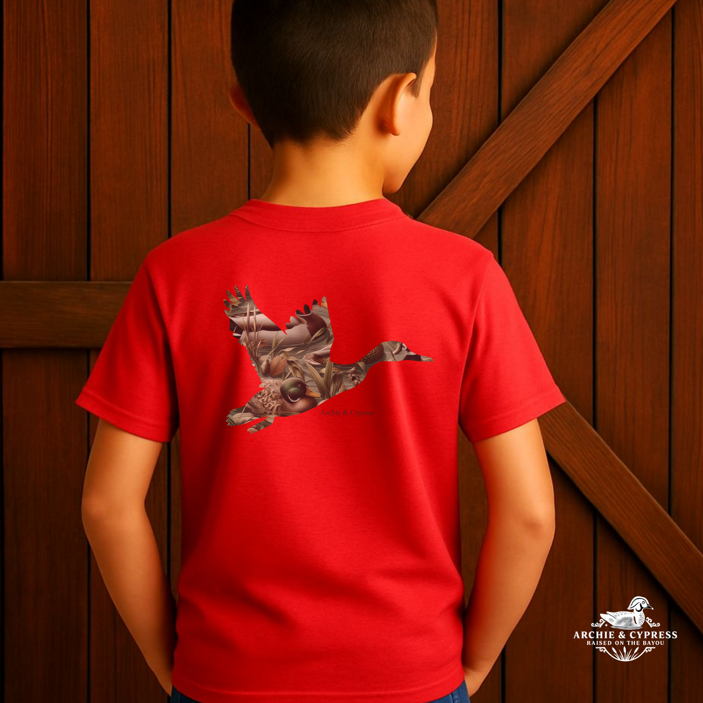 Camo Duck Silhouette Youth T-Shirt – Outdoor Hunting & Fall Farm Style by Archie & Cypress